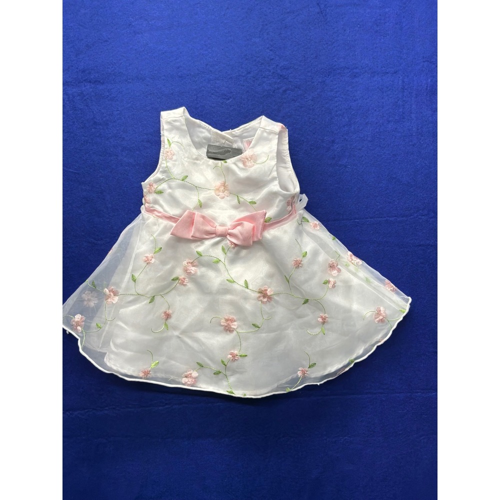 Youngland Baby Floral Embroidery Dress‎ Kids 12M White Pink